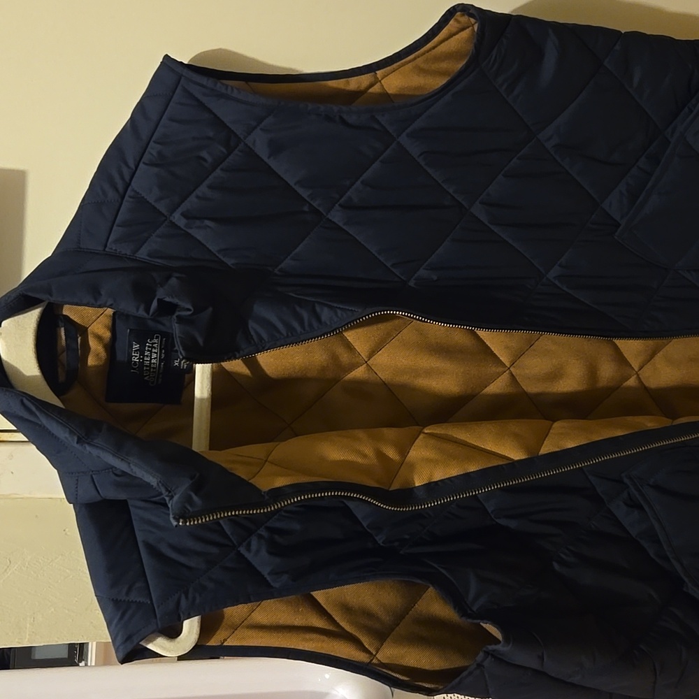 J. Crew Black Quilted Vest with Gold Lining